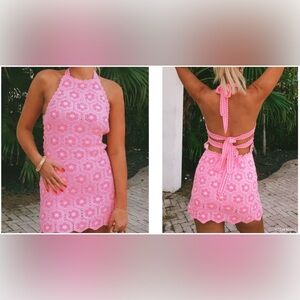 🌸Barbie x Mumu🌸 Happy Halter Mini Daisy Crochet Dress ✨ Size Small. Rare!!!